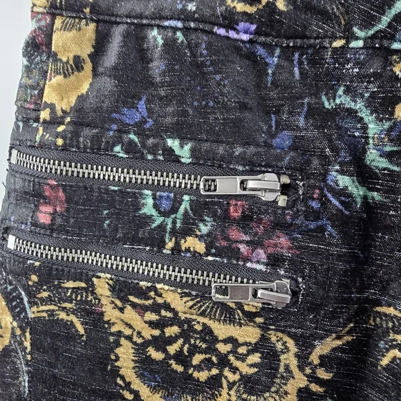 Free People Lennon Funktown Velvet Moto Zip Floral Printed Skinny Pants Size 0 - Picture 4 of 14
